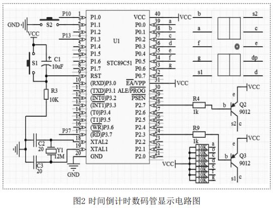 图2 时间倒计时数码管显示电路图